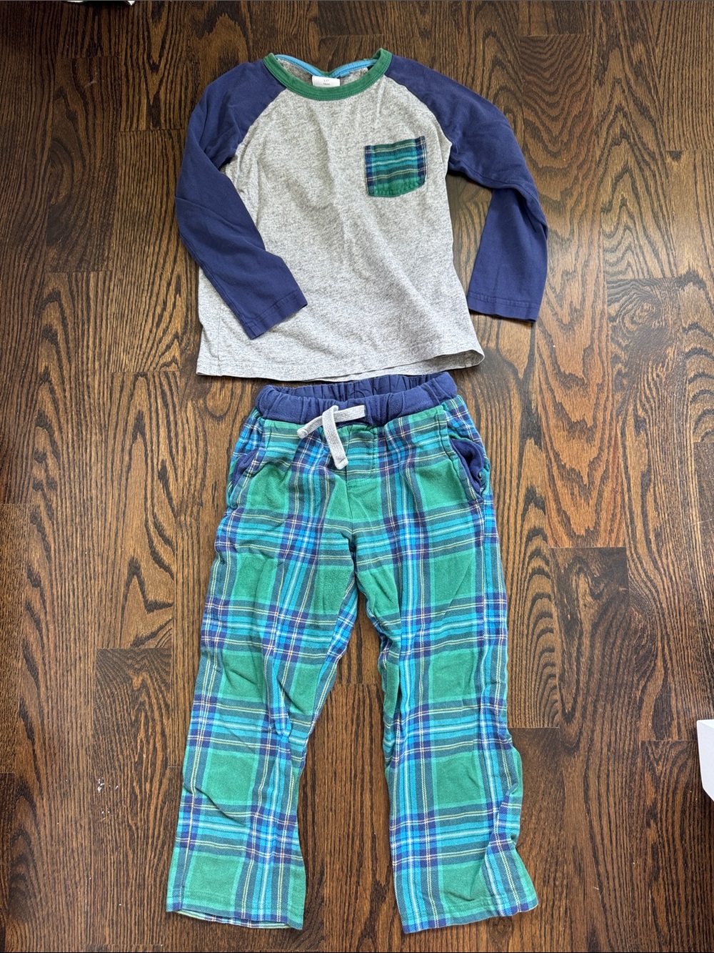 Mini Boden Green and Navy Plaid Kids Pajama Set
